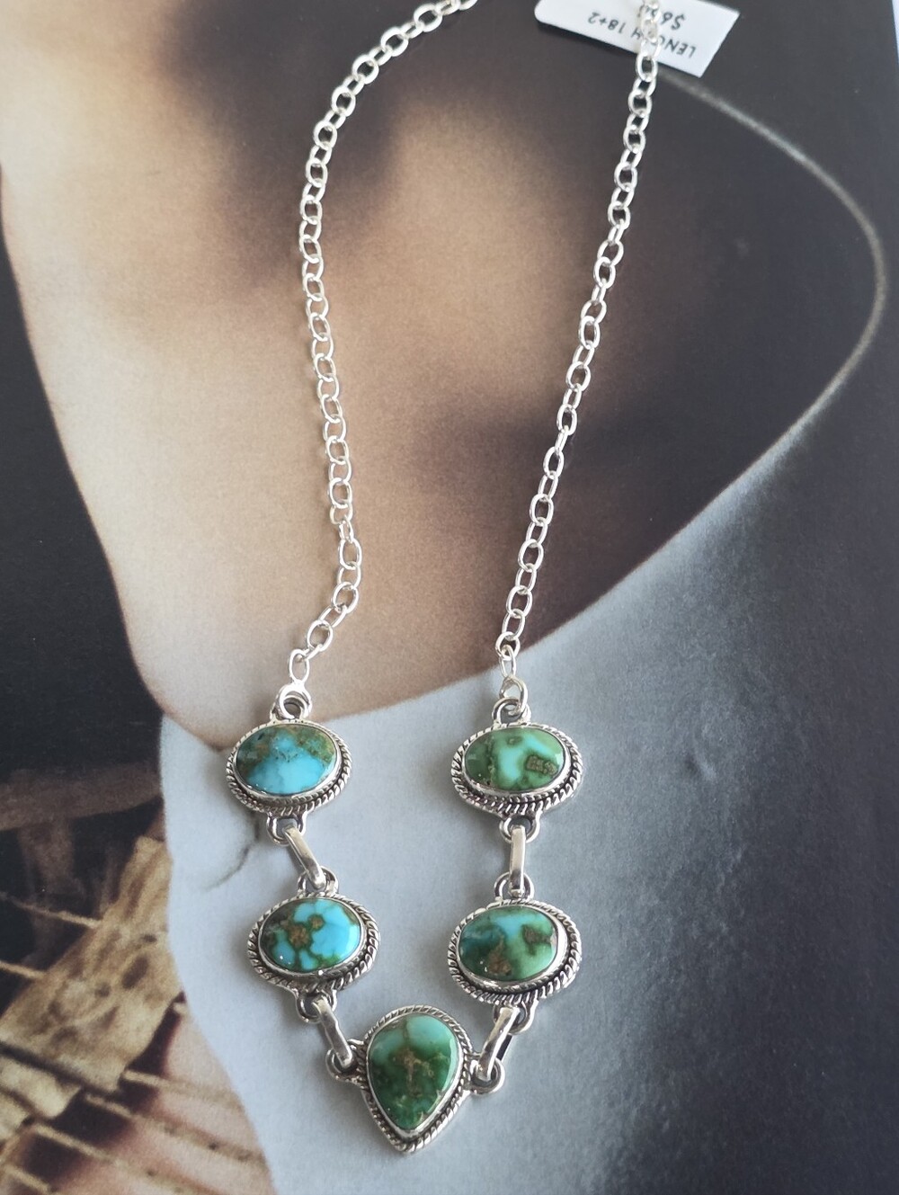 Turquoise Sonoran Mountain Stone Sterling Silver Chain - Picture 9 of 9